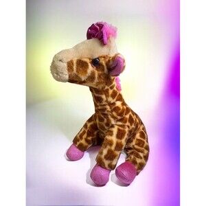 GIRLZ NATION Giraffe Pink Plush Bow Sitting Aurora Stuffed Animal Toy 13"